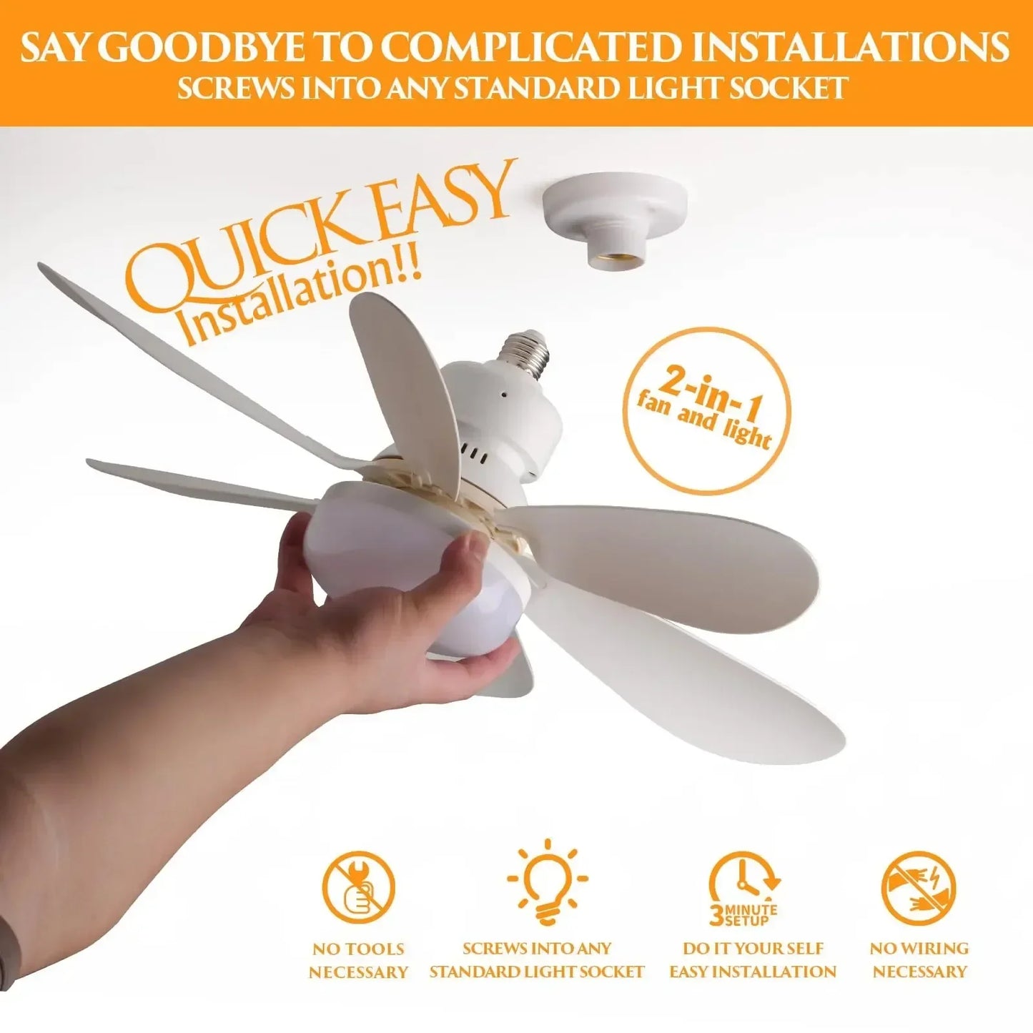 40W Ceiling Fan Light E27 with Remote LED Dimming Function Suitable for Living Room Study and Home use 85-265V