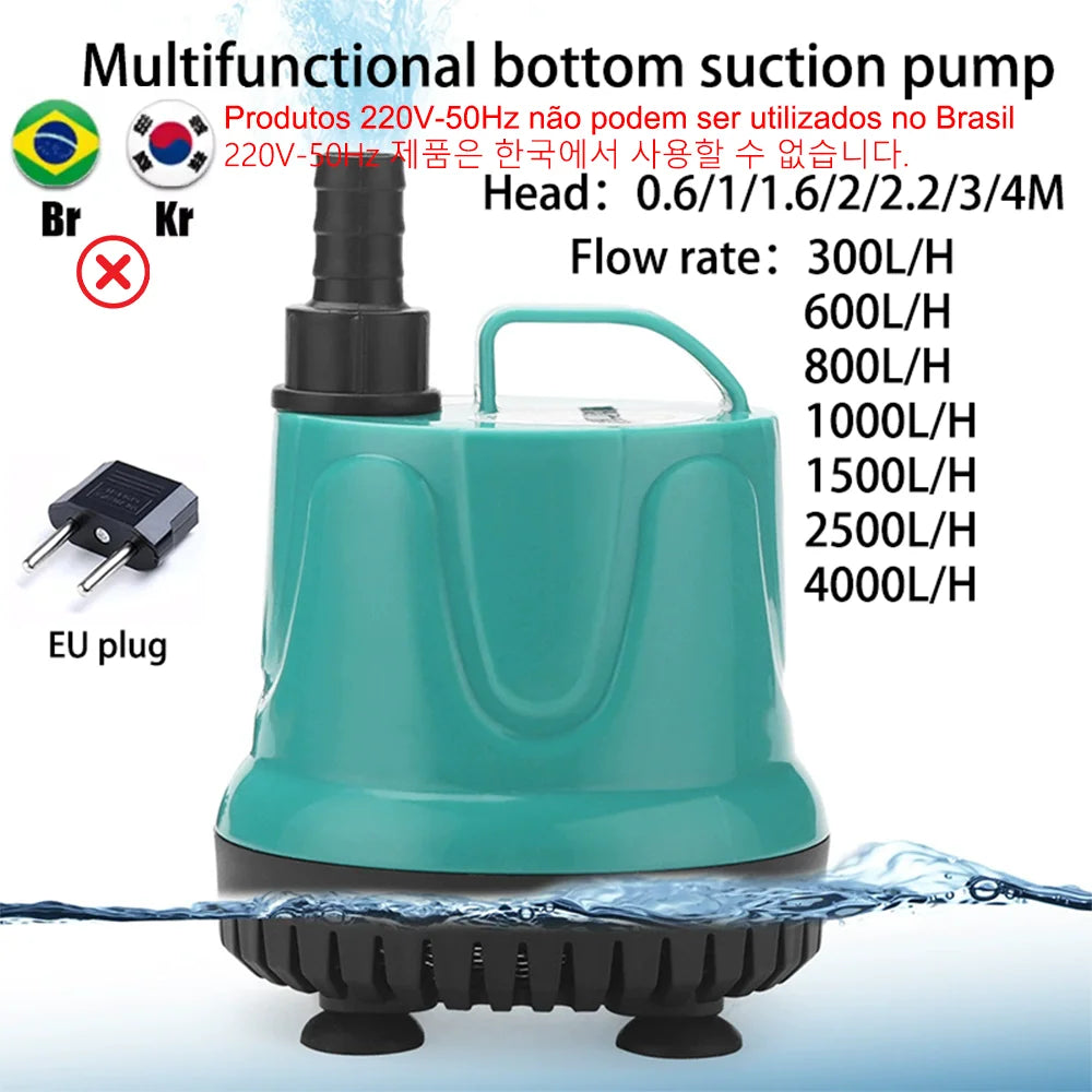 5/8/18/25/40/60/90W Fish Tank Bottom Suction Submersible Pump Bottom Filter Silent Suction Feces Change Pump Multi-function Pump