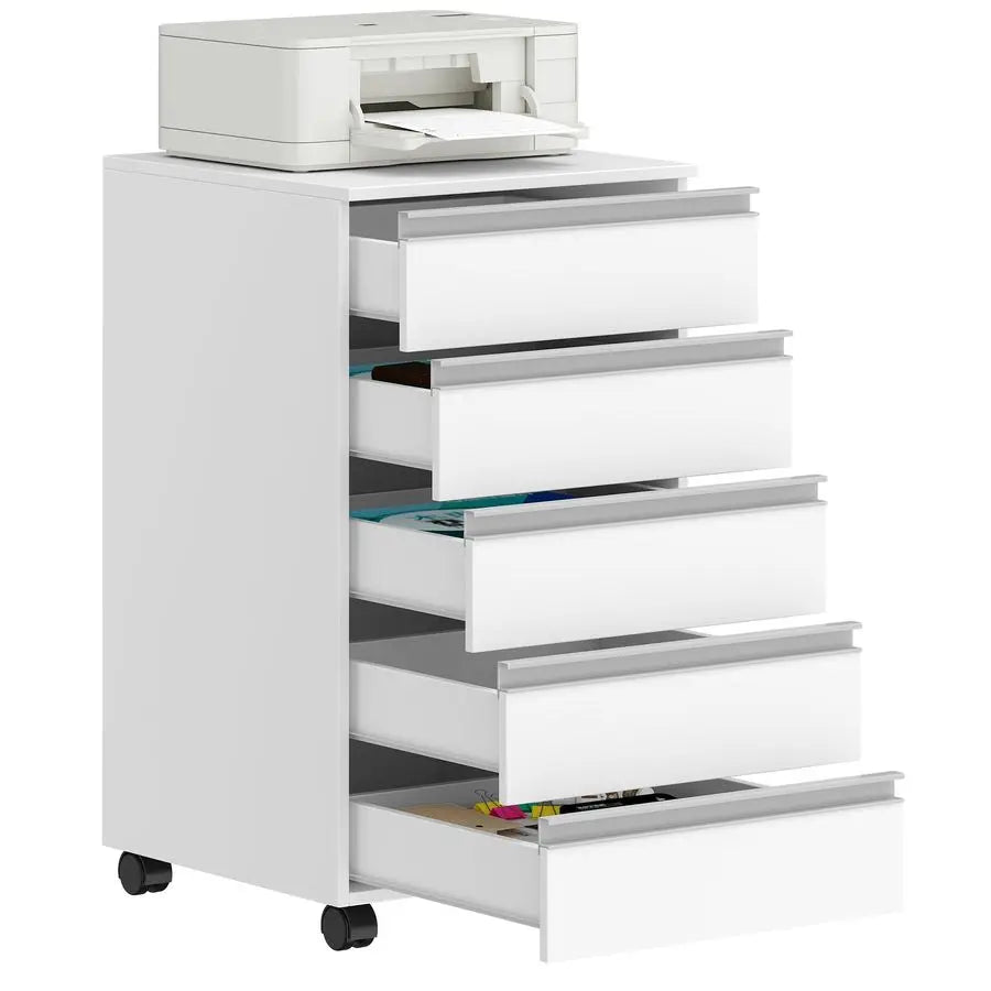 5Drawer Mobile File Cabinet, Filing Cabinet with Lock and Wheels, Under Desk Storage, Fits A4, Legal, Letter, for Home, Office