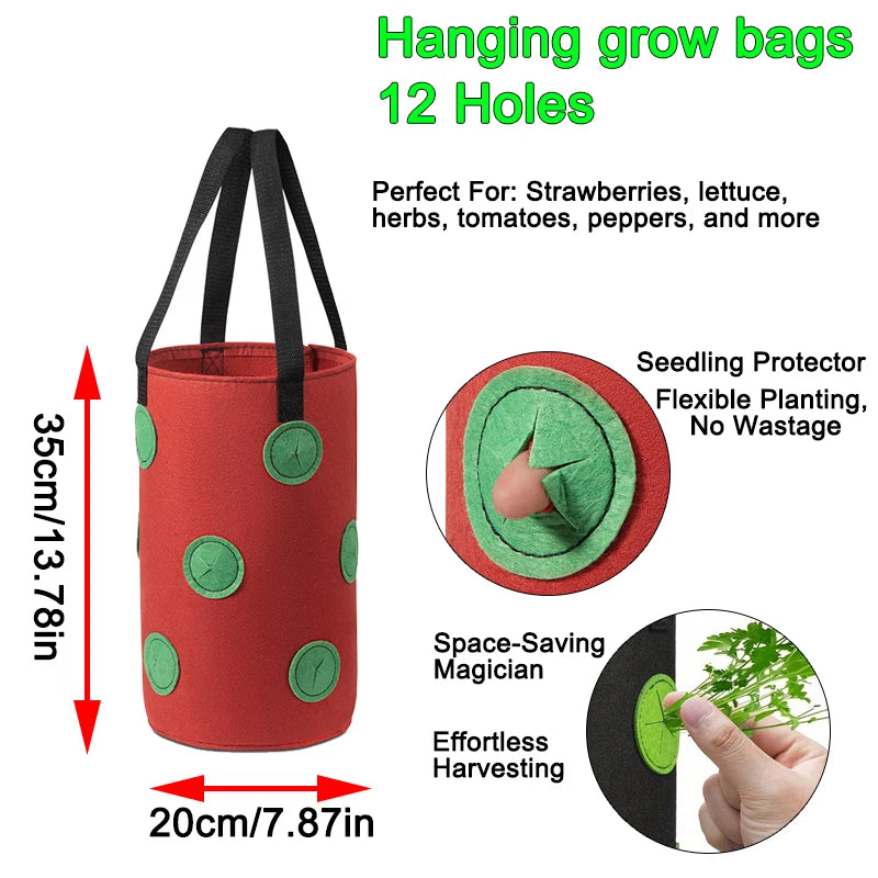 Hanging Grow Bags for Strawberries & Tomatoes Hanging Planting Grow Bag Vertical Multi-Pocket for Herbs & Flowers Garden Gift