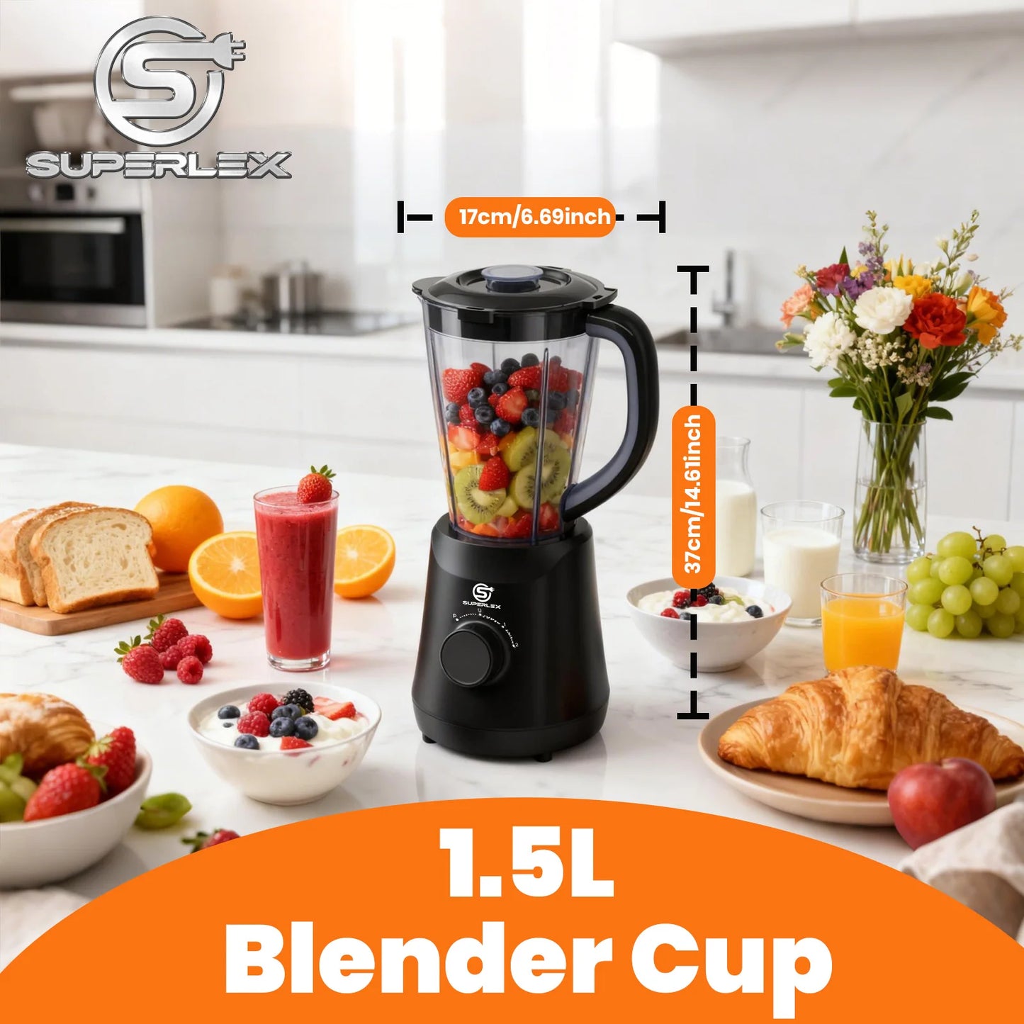 SUPERLEX 500W 2 in 1 Blender With 1.5L Glass Jar Powerful Performance 2 speeds with chopping kneading grinding blender Fruit Mix