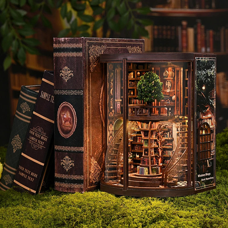 NEW DIY Wooden Book Nook Figurines Miniatures Doll House Kit 3D Puzzle Bookend for Friends Birthday Gifts Home Decor Crafts