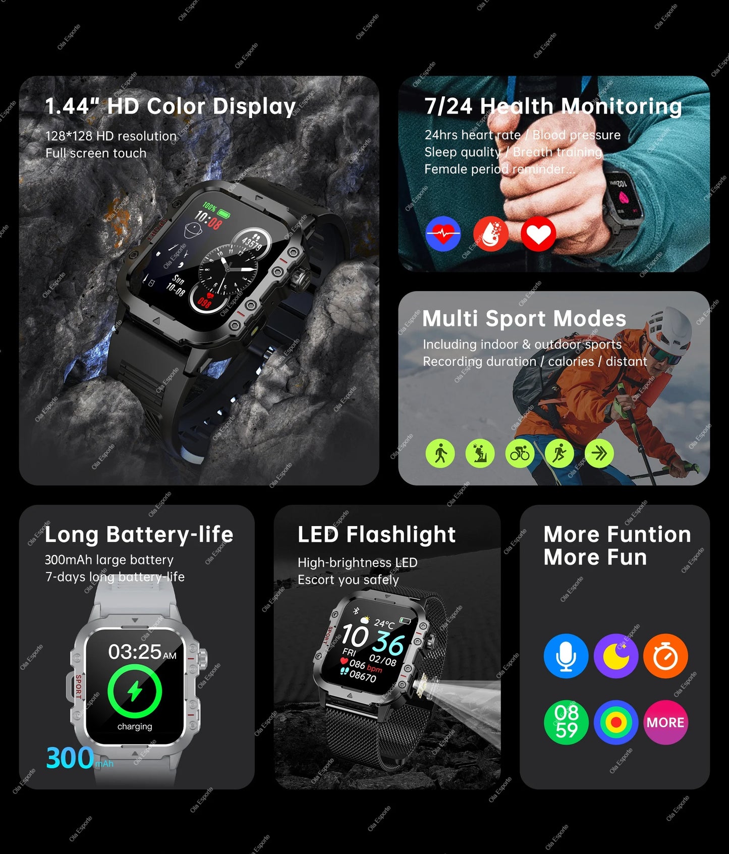 2026 Rugged Military Smart Watch Men's Outdoor Watch LED Flashlight 2.01'' HD Touch Screen Voice Bluetooth Call Smartwatch Gifts
