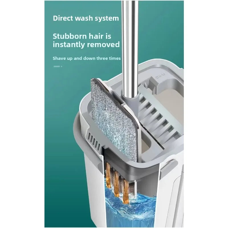 Hands-Free Squeeze Flat Mop and Bucket Set 33cm Large Self-Wringing Floor Cleaning Tool Dry Wet 360 Spin with 4 Pads Home