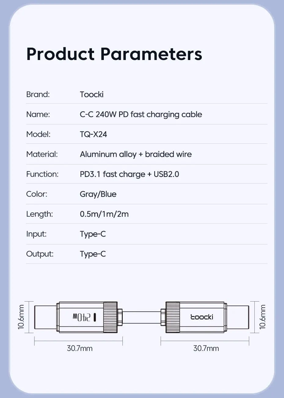 Toocki 240W USB C to USB Type C Cable 48V 5A PD3.1 Super Fast Charging for iPhone 15 ProMax Samsung S23 MacBook Hauwei Xiaomi
