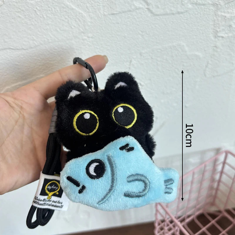 Cute Black Cat Plush Pendant Keychain Pilot Little Black Cat Hanging Backpack Keychain Creative Cat Plush Phone Keychain Gift