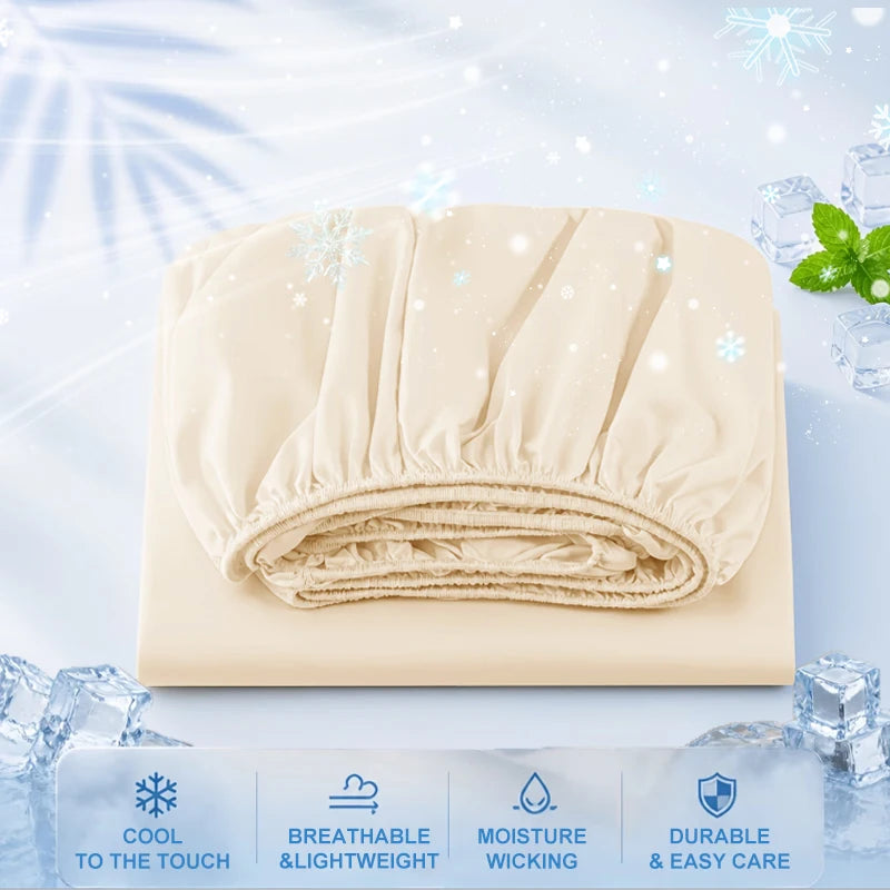 Summer Cooling Fitted Sheet Breathable Fabric With Elastic Band Solid Color Skin-friendly Fitted Sheet Cooling For Night Sleep