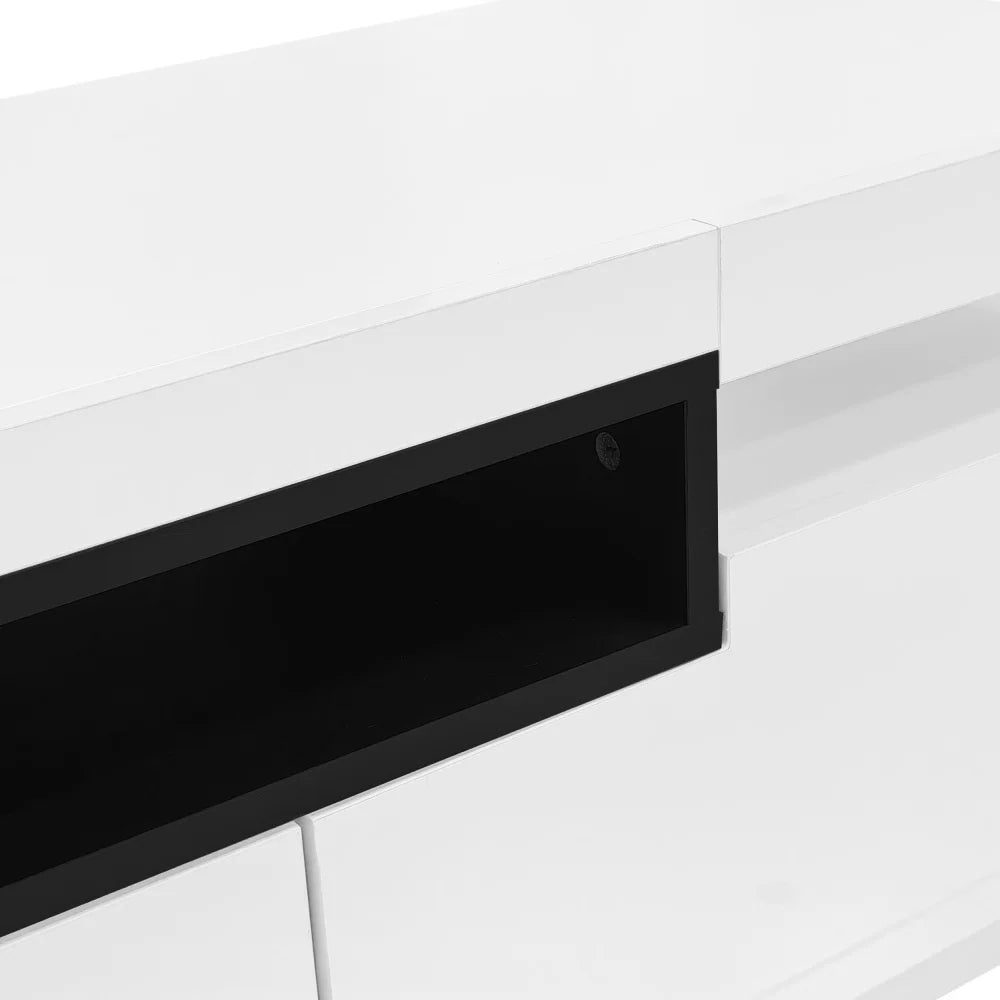 PINGGO TV Stand Cabinet for 70-inch TV High Gloss TV Stand Unit with LED Lights 160CM, 3 Drawers, 3 Open Storage Space