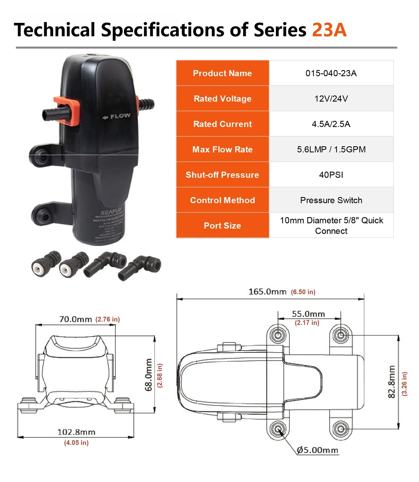 23C DC 12V/24V Micro Diaphragm Pump Self Priming Water Pump 5.6LPM 1.56A/0.78A High Pressure RV Marine Booster Pump