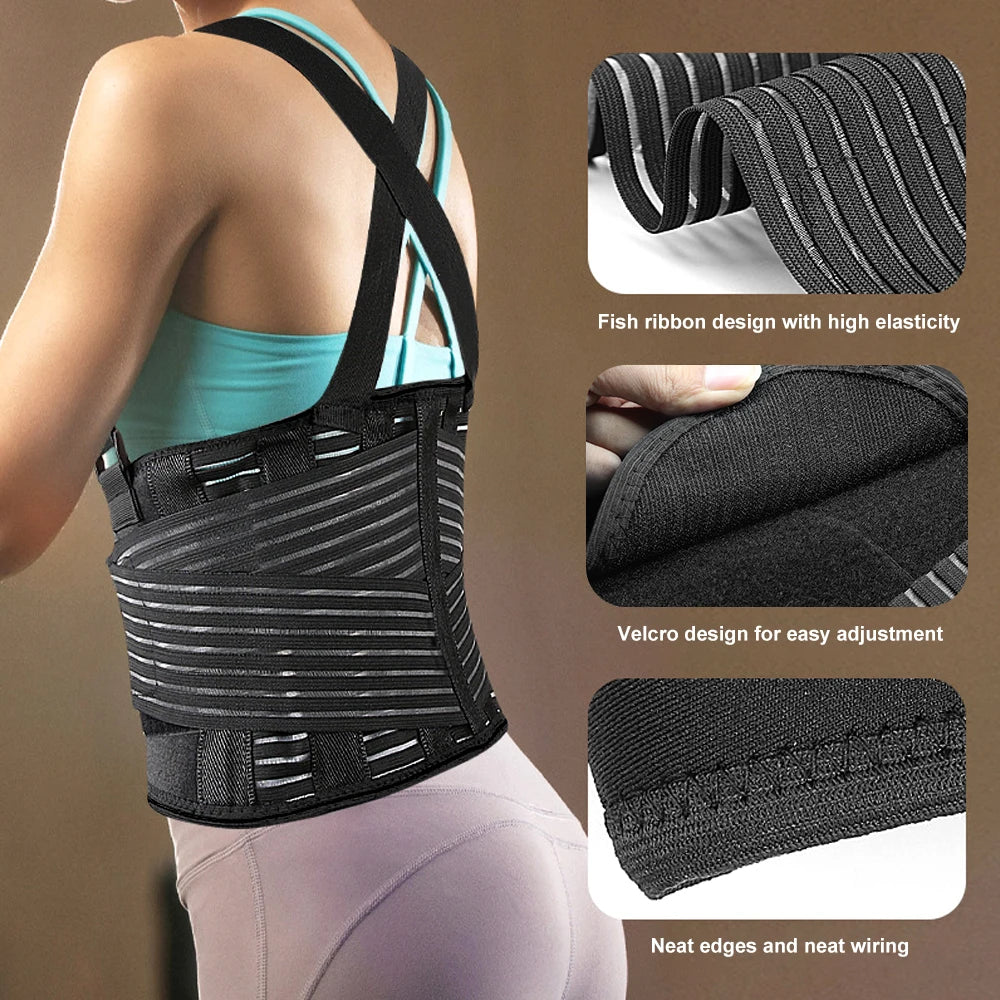 1Pcs Lumbar Back Brace Men and Women - Back Support Belt - Adjustable, Light, Breathable - Shoulder Holsters - Work, Posture