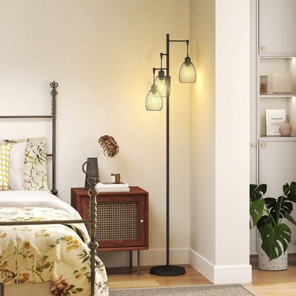 HOMCOM 3-Light Floor Lamp, 170cm Industrial Dimmable Standing Lamp with Steel Wire Cage Lampshades for Living Room, Bedroom, Dining Room, Study, Bulb Not Included, Black