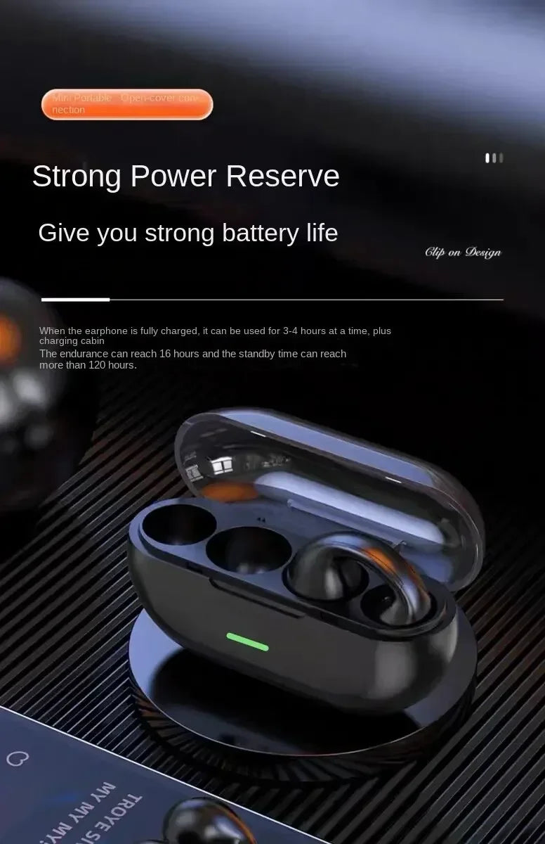 TWS Bluetooth Wireless Headphones Clip Ear Music Noise Canceling Headset HD Call Sports Gaming Earphones for all smartphones