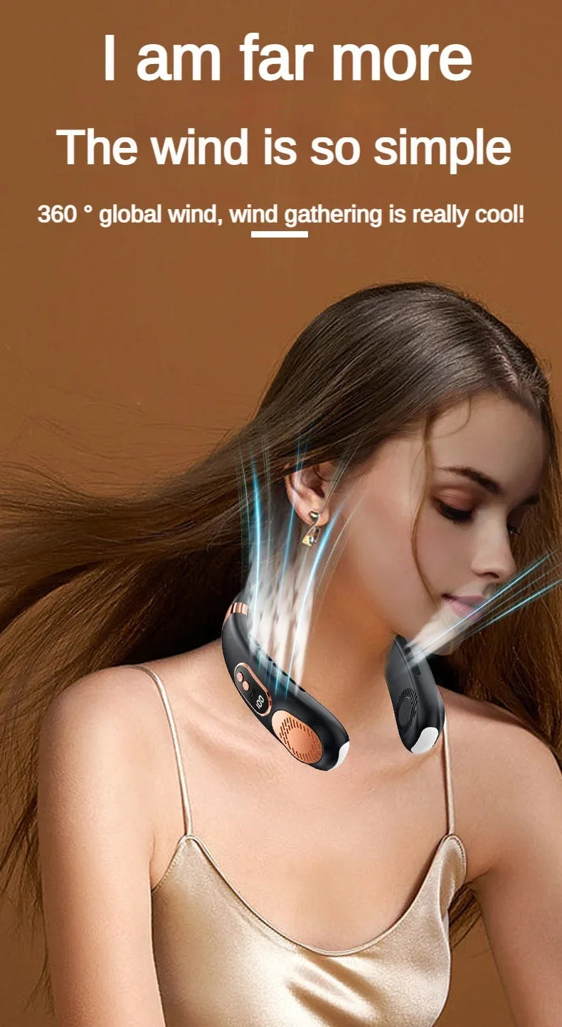 Personal Fan with LED Indicator, USB-C Charging, Long-Lasting 4000mAh Battery, Hands Free Bladeless Fan with 5 Adjustable Speeds