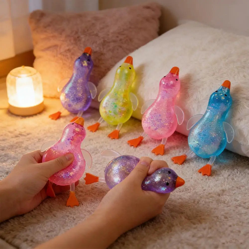 Glitter Duck Squishy Stress Relief Toy | TPR Material | Random Color | Soft Squeeze Fidget Toy for Anxiety Relief | Portable