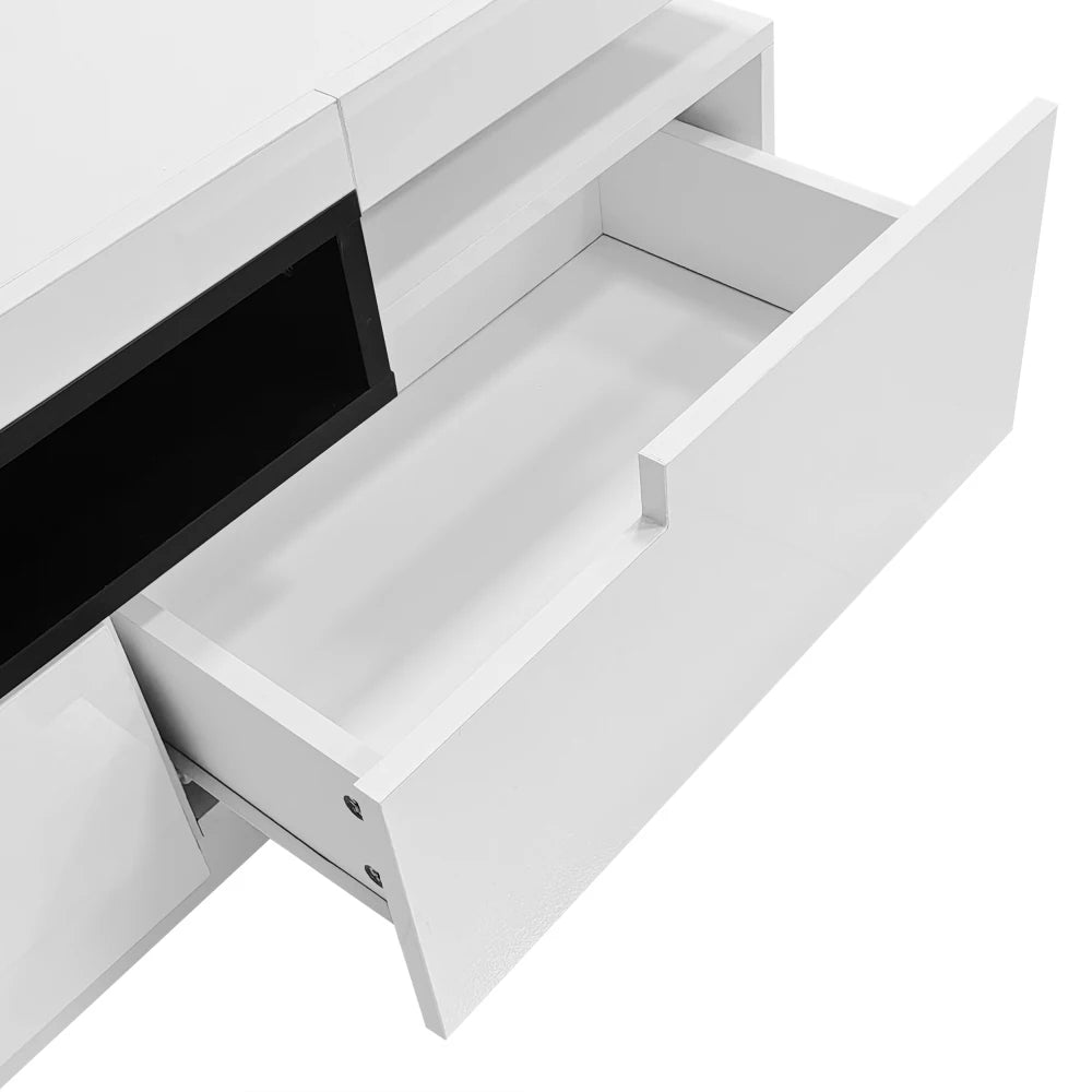 PINGGO TV Stand Cabinet for 70-inch TV High Gloss TV Stand Unit with LED Lights 160CM, 3 Drawers, 3 Open Storage Space