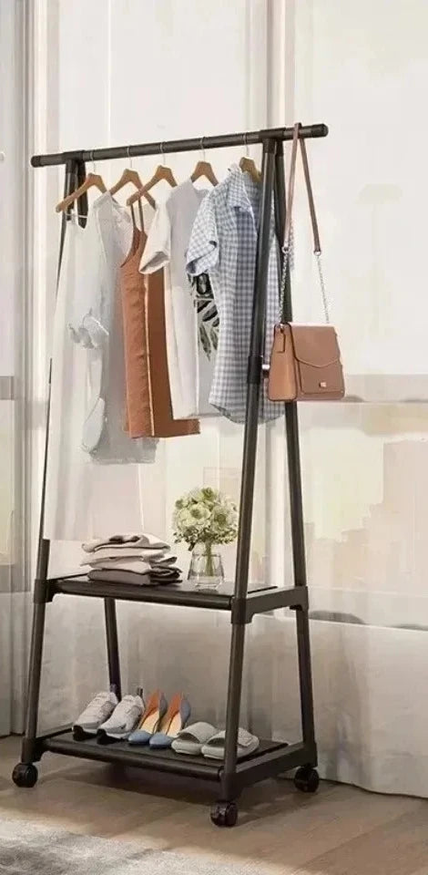 Multifunctional Storage Dormitory Clothes Drying Rack Floor Standing Clothes Rack Simple Clothes Mobile Hanging Clothes Rack