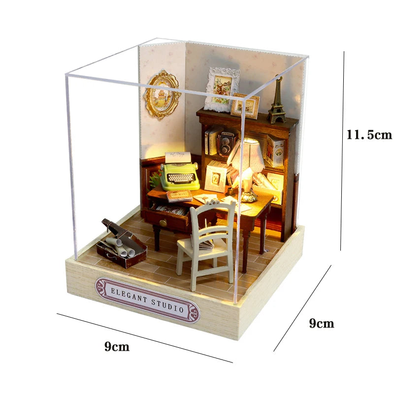 NEW DIY Wooden Book Nook Figurines Miniatures Doll House Kit 3D Puzzle Bookend for Friends Birthday Gifts Home Decor Crafts