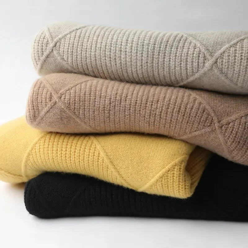 Autumn and Winter New Women's Pullover Sweater Thickened Warmth Fashion Knitted Wool Sweater High Collar DF4845