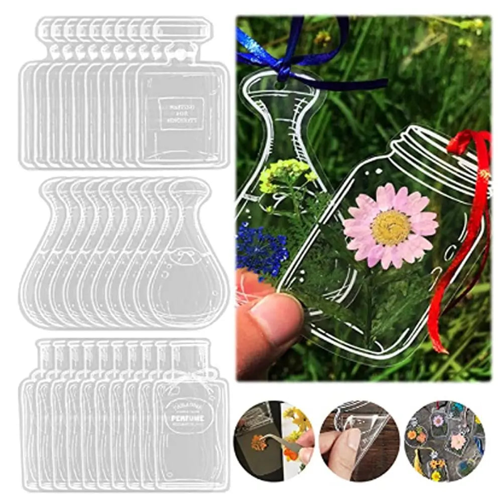 30Pcs Transparent Dried Flower Bookmarks Herbarium Bookmarks Flower Page Clips Reading Mark Glassware Shape Bookmarks Stickers