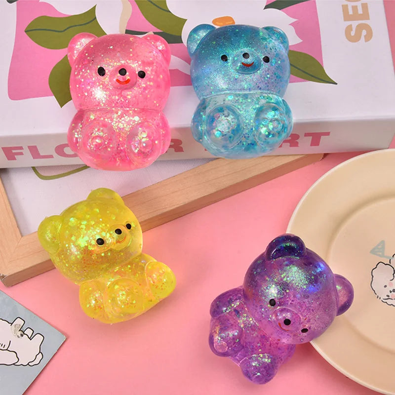 Fidget Bear Toy Squishys Glitter Gummy Bear Small Cute Animal Anti Stress Fidget Splat Decompressions Vent Squeeze Toy 2026 New