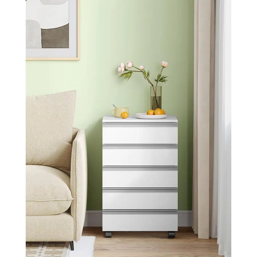 5Drawer Mobile File Cabinet, Filing Cabinet with Lock and Wheels, Under Desk Storage, Fits A4, Legal, Letter, for Home, Office