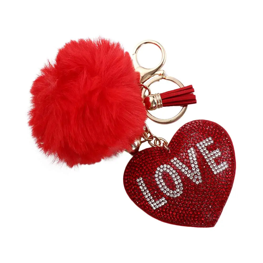 Fashion for Women's Bags Girls Ornaments Packaging Decoration Pompom Keychains Rhinestone Heart Bag Pendant Rhinestone Keyrings