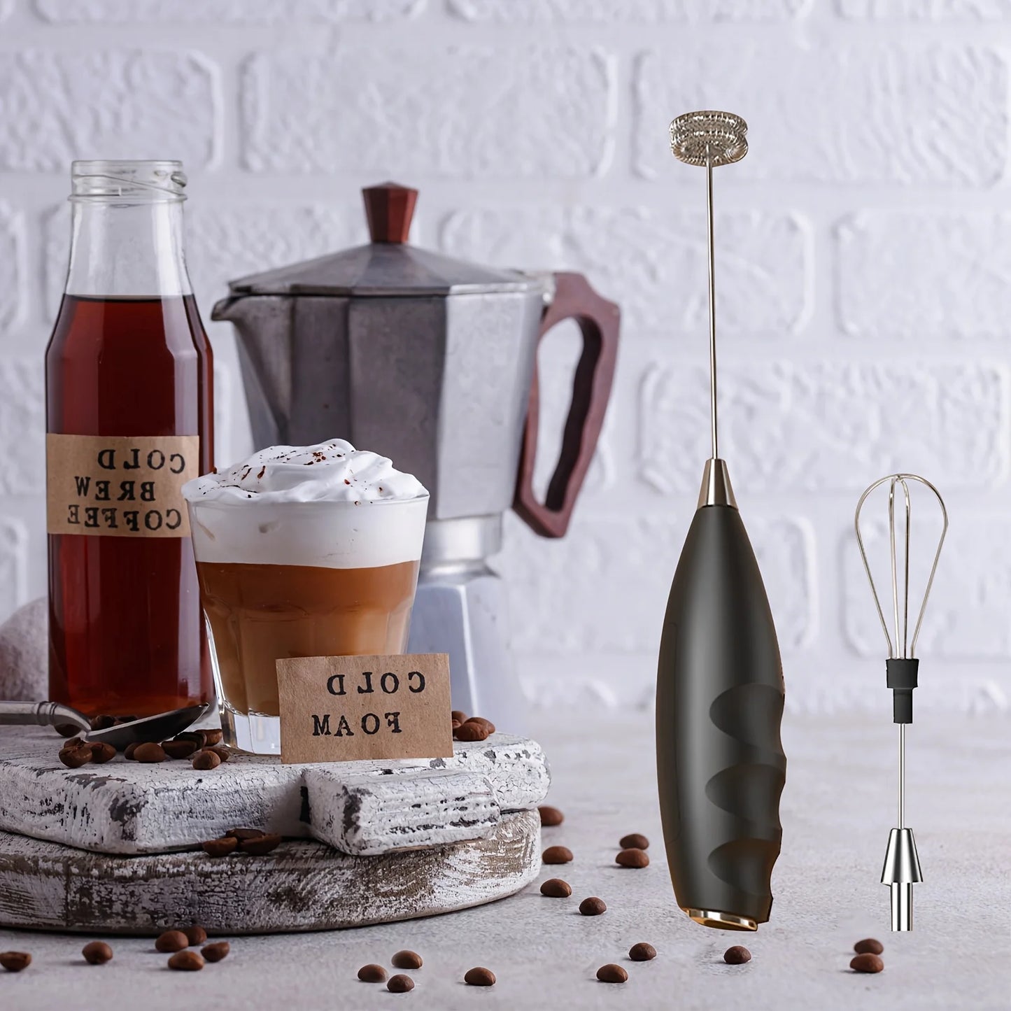 2025 New Stylish Multifunctional Handheld Electric Mixer  Battery Operated Dual-head Whisk for Cappuccino, Matcha, Eggs, Lattes