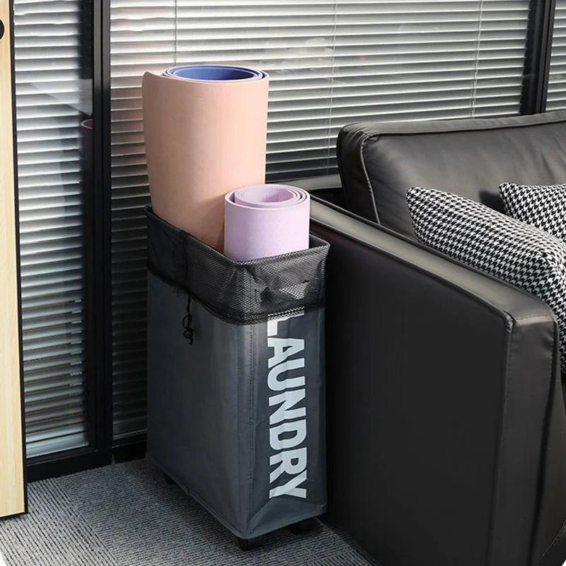 Laundry Basket with Wheels Large Capacity Yoga Mat Storage Basket Multifunctional Foldable Waterproof Dirty Clothes Storage Bag