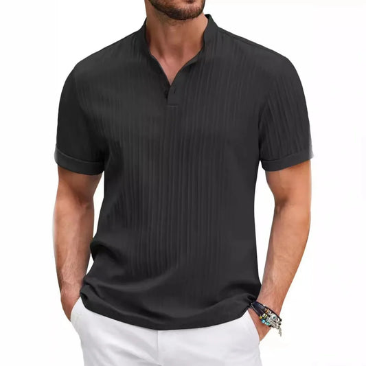 Hawaiian Men's Retro Cotton And Linen Henry Shirt Casual Loose With Sporty Stand-up Collar Buttons 2026 New Men's Casual Shirt