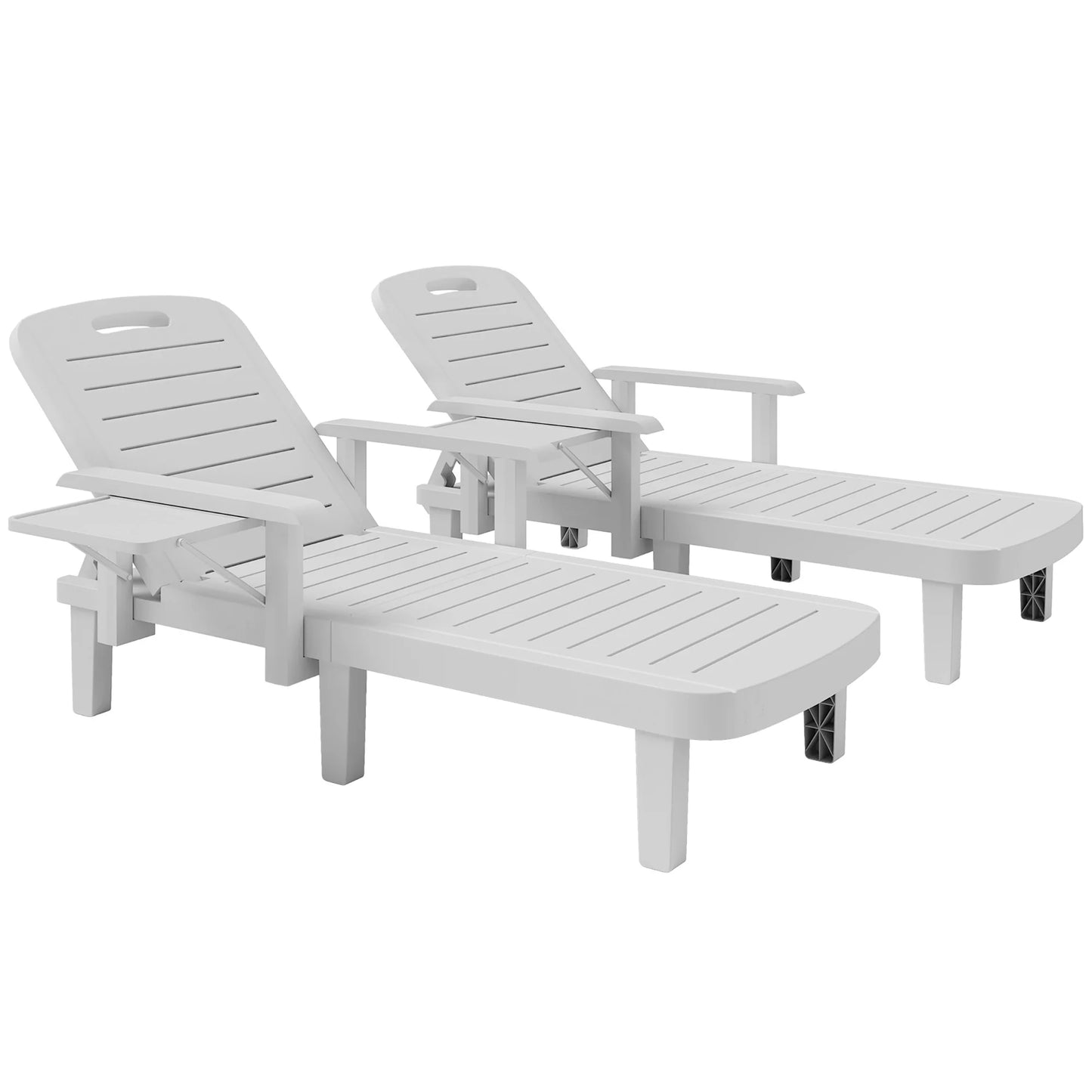 Outsunny Set of 2 Resin Reclining Sun Loungers for Garden, 5 Positions Adjustable Outdoor Chaise Lounge Chairs