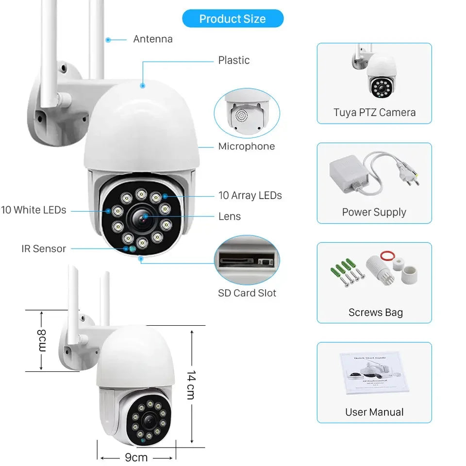2MP 1080P Eseecloud APP  Full Color Wireless PTZ  IP Dome Camera AI Humanoid Motion Detection Home Security CCTV Monitor