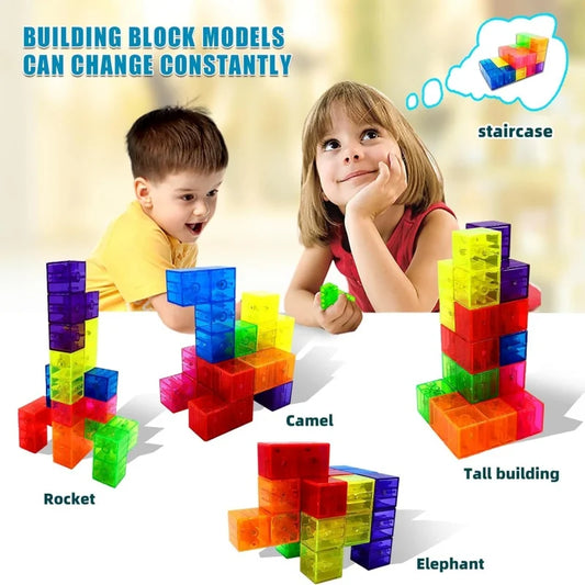 Magnetic Building Blocks 3D Puzzle Cubes Multi Shapes Magnetics Blocks with 54 Guide Cards Educational Stress Relief Fidget Toys