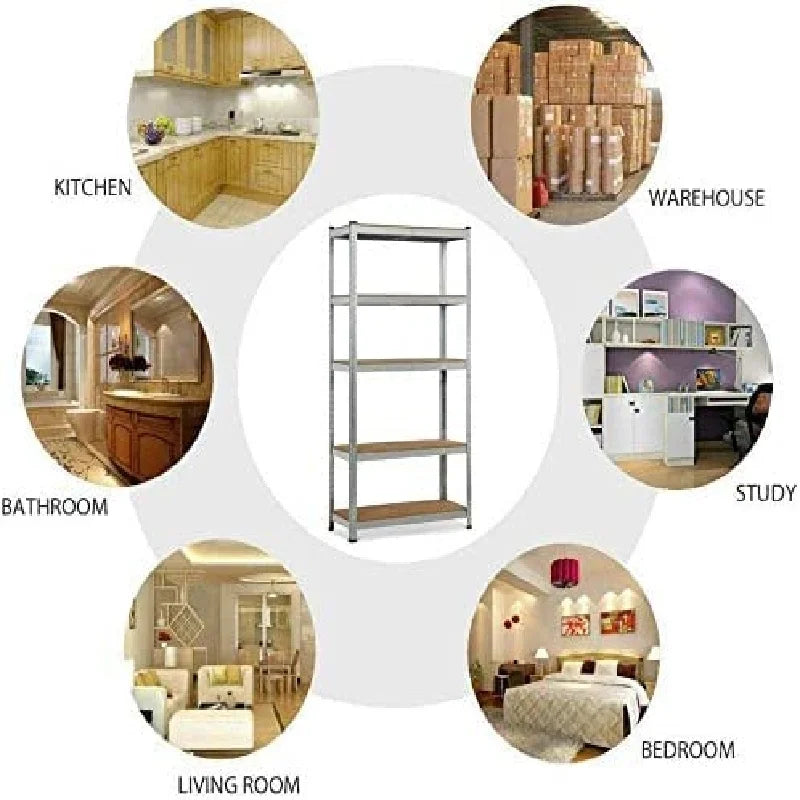 Adjustable Height Layout 5-Tier Heavy Duty Shelf 875kg Boltless Metal Rack Tool Free Assembly for Garage Warehouse Storage