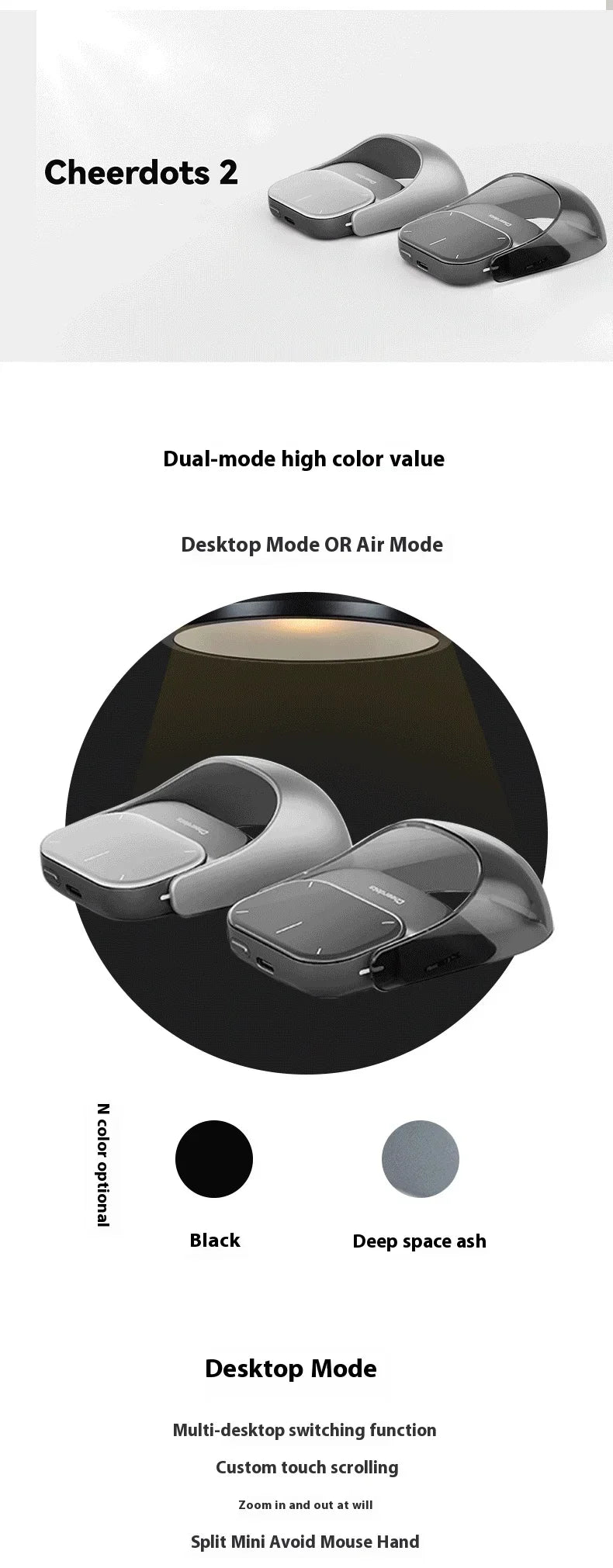 Cheerdots 2 Detachable Air Mouse Wireless Touchpad Laser All-in-one AI Recording ChatGPT Mobile Presenter Remote Control Custom