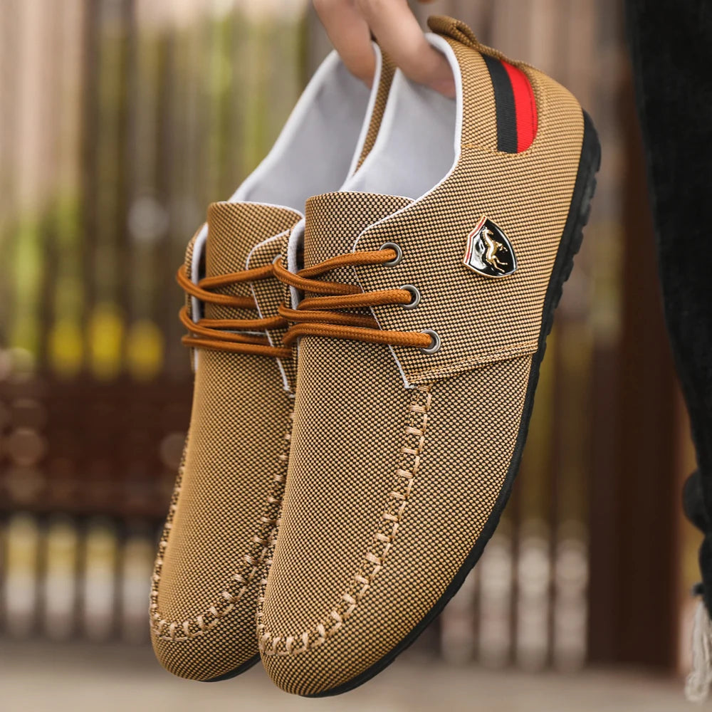 Men's Breathable Fabric Casual Loafers, Soft-Soled Comfortable Lace-Up Low-Top Men's Shoes, Versatile for Daily Commuting and Light Business Wear, Lightweight, Wear-Resistant, Non-Stuffy, Comfortable for Long Wear, Suitable f