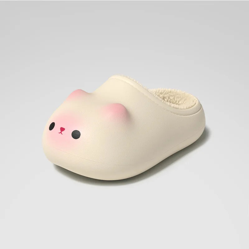 Kawaii Kitty Designer Slippers Women's Bottom Cat Paw Shoes Winter Warm Waterproof Mules Clogs Woman Kitten Home Slipper Adult