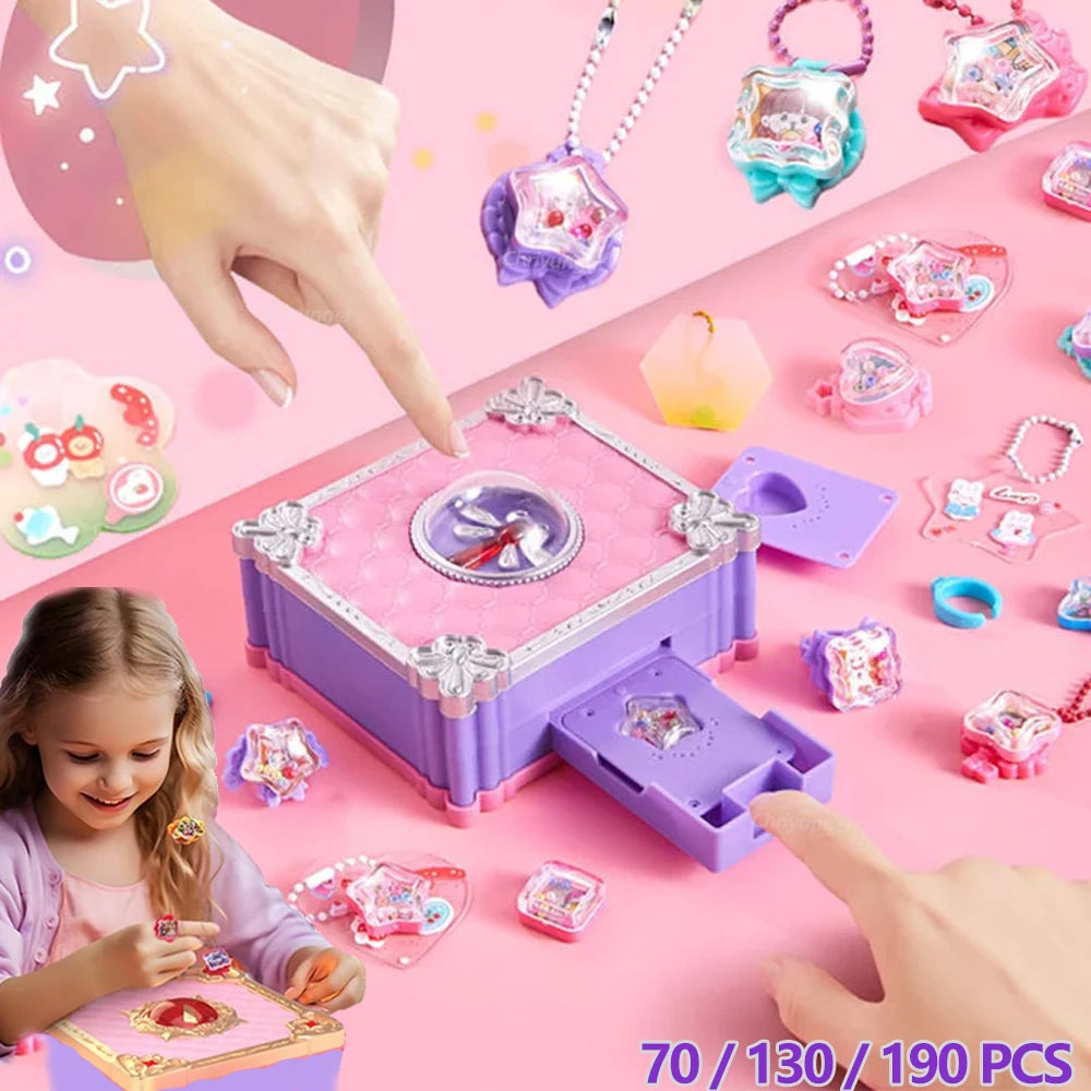 Magic Jewelry Making Kit 3D Magic DIY Jewel Rings Keychain Creative Handmade Craft Box Set for Girls Xmas Birthday Gifts