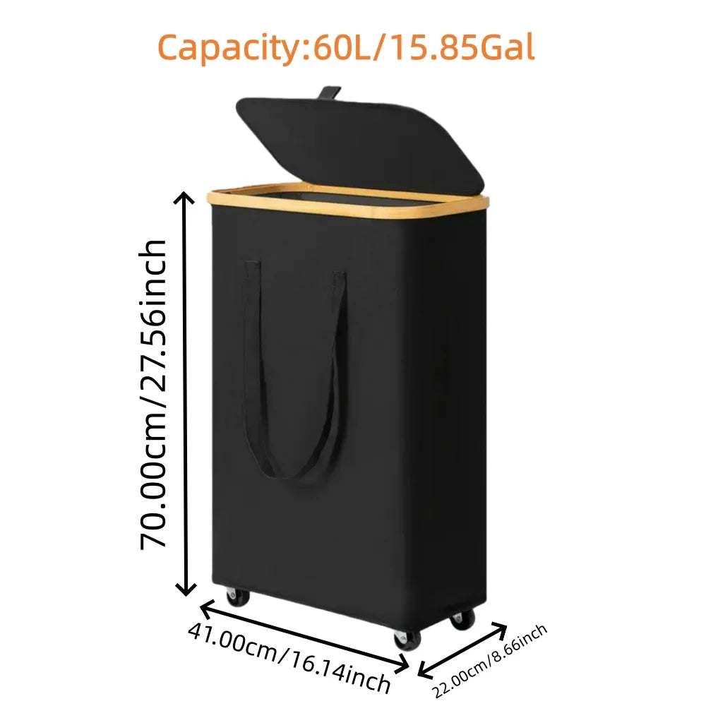 (60L/100L )Large Capacity Foldable Laundry Basket (60L/100L), Rectangular Dirty Clothes Hamper with Wheels, Detachable Liner