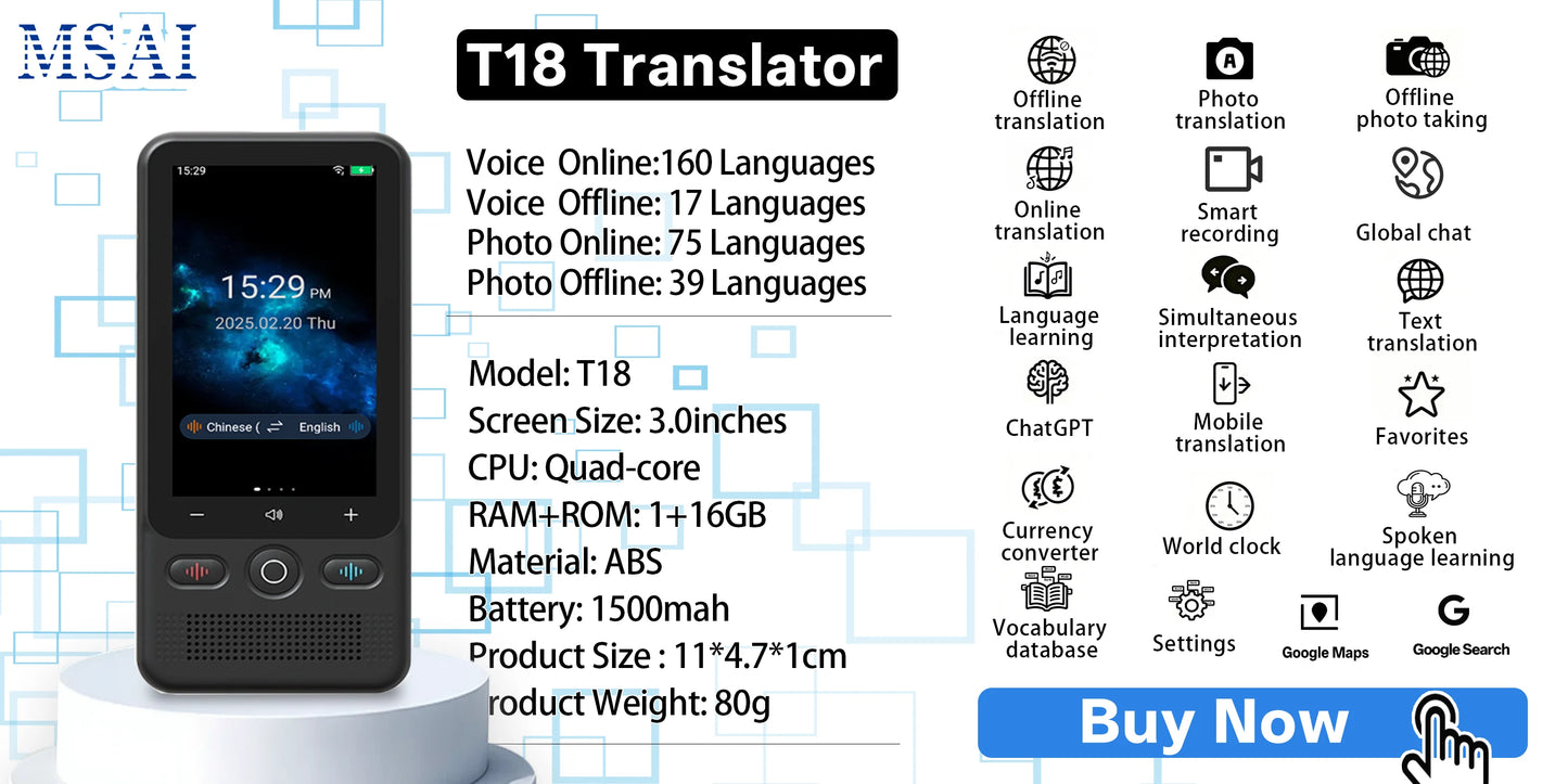 T18 T13 Language Translator 17 Offline Voice Languages Cover 58 Countries 39 Offline Photo Translation No WiFi Needed for Travel