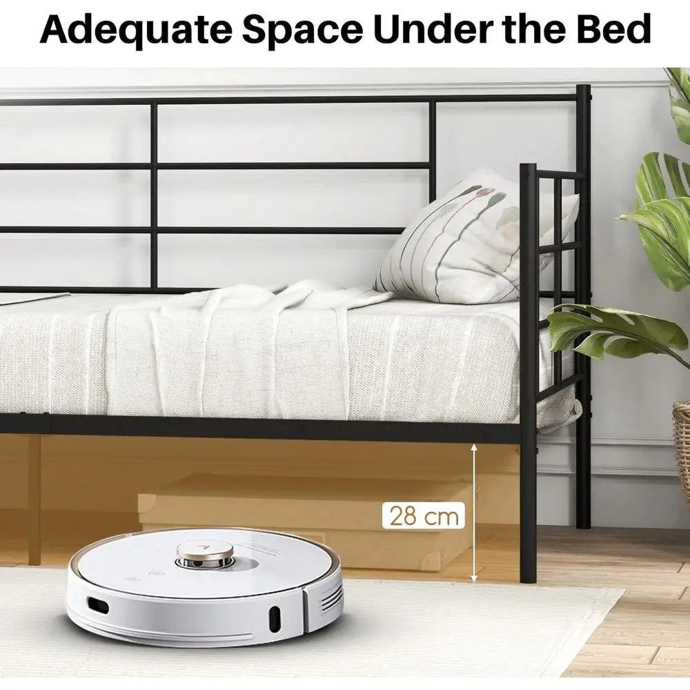 Single Day Bed with Metal Frame, 28cm Underbed Storage, Slat Support, Black Mattress Platform, 90x190cm Mattress for Living Room