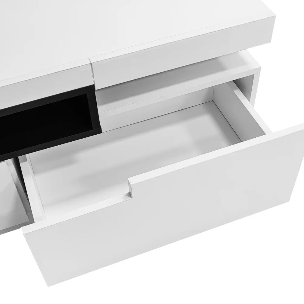 PINGGO TV Stand Cabinet for 70-inch TV High Gloss TV Stand Unit with LED Lights 160CM, 3 Drawers, 3 Open Storage Space