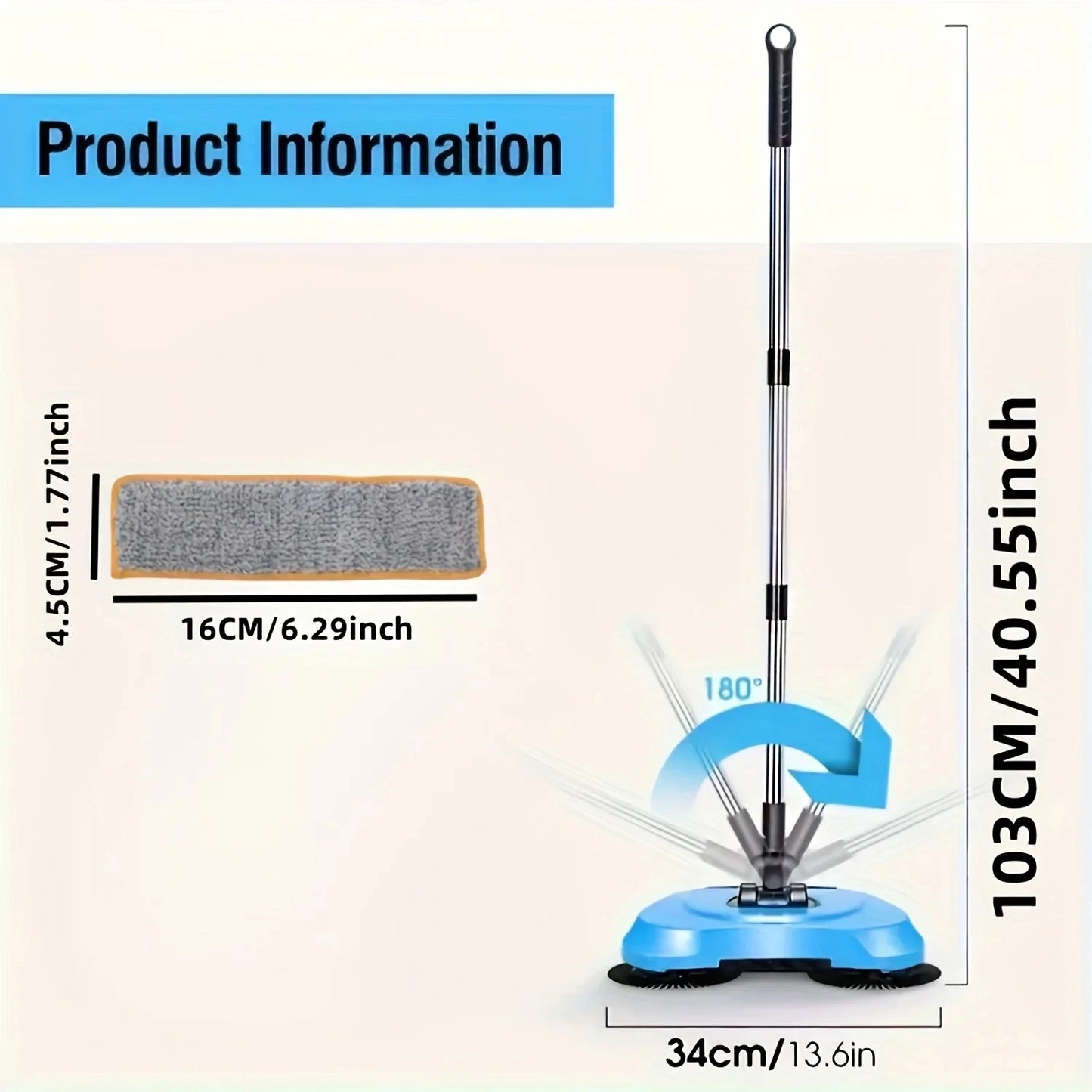 Floor Sweeper with Rotating Long Handle Push-Type Vacuum Cleaner Mop Set for Hardwood Tiles Kitchen Bedroom Office Home Cleaning
