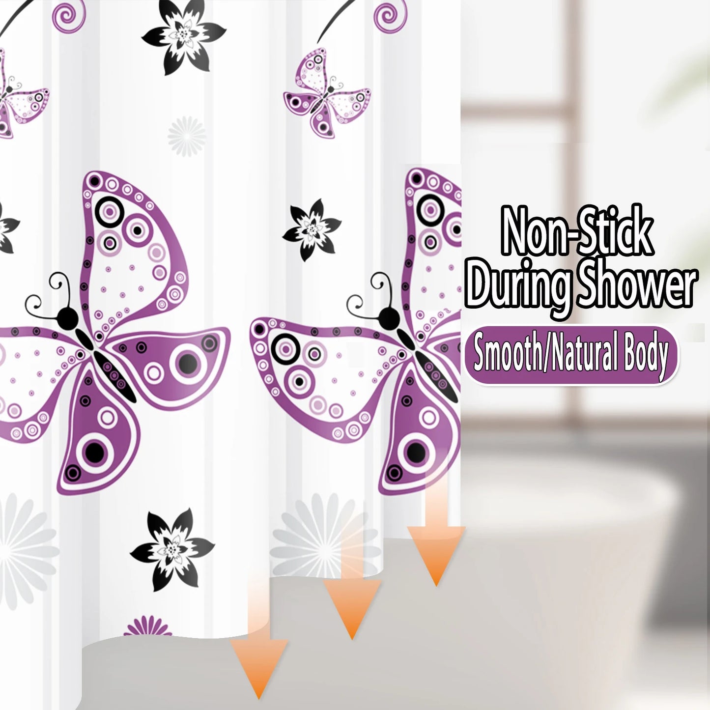1pc Purple butterfly shower curtain  waterproof Peva covering curtain