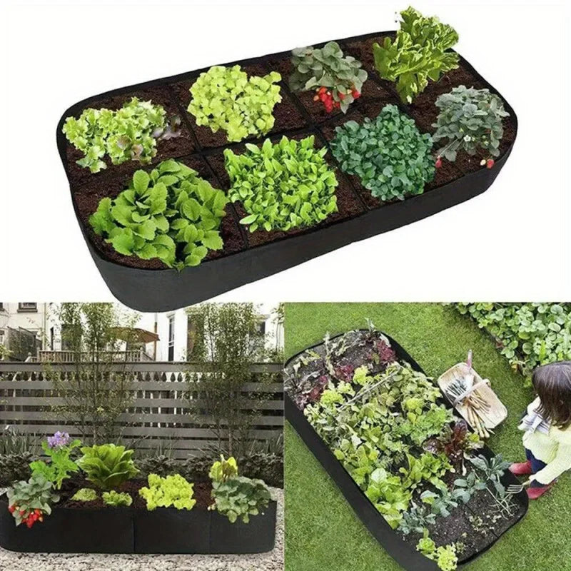 Felt Fabric Raised Garden Bed, 8-Grid Portable Rectangle Grow Bag, Reusable Vegetable Planter Box for Indoor & Outdoor Gardening