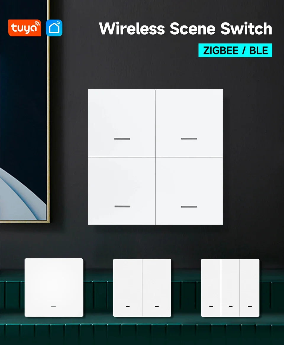 4/3/2/1Gang Tuya Zigbee 3.0 Smart Scene Button Switch Smart Home Wireless Push Remote Controller Battery Powered Devices Linkage