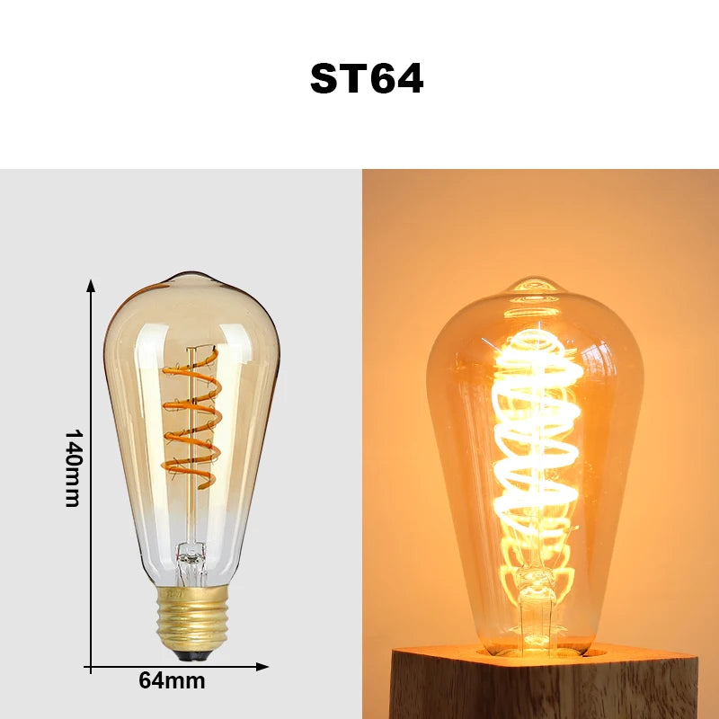 E27 LED Filament Light Bulb 220V 4W A60 ST64 T45 T185 G80 G95 G125 Retro Vintage ampoules LED Edison Lamp Spiral Bulb For Home