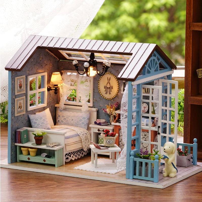 DIY Miniature Dollhouse Kit Assemble Puzzle 3D Wooden House Room Craft With Furniture LED Lights For Friends Birthday Gift Toys