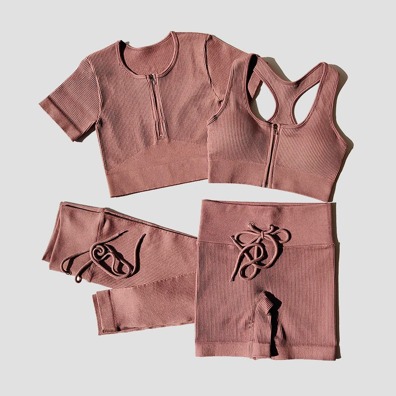 Seamless Women Yoga Set Workout Sportswear Gym Clothing Zipper Long Sleeve High Waist Leggings Fitness Bra Athletic Sports Suits