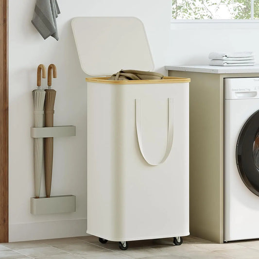 (60L/100L )Large Capacity Foldable Laundry Basket (60L/100L), Rectangular Dirty Clothes Hamper with Wheels, Detachable Liner