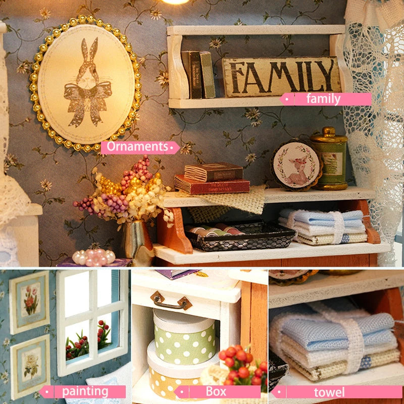 DIY Miniature Dollhouse Kit Assemble Puzzle 3D Wooden House Room Craft With Furniture LED Lights For Friends Birthday Gift Toys